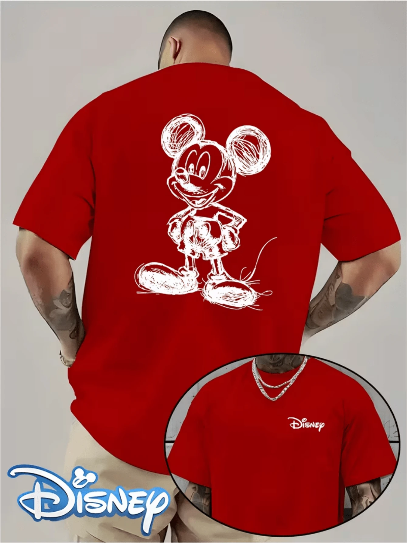 (Camisetas con licencia de Disney) Camiseta gráfica de cuello redondo de manga corta con estampado de boceto de Mickey Mouse de Disney para hombre, de corte holgado, de estilo casual y minimalista con estampado de Mickey dibujado a mano en blanco y negro, ropa casual, ropa de hombre, ropa de verano, camisetas gráficas, ropa de Disney para hombres, camisetas gráficas, camisetas para hombre, camisas para hombre, ropa de verano para hombres, regalo para el Día del Padre, regalo perfecto para familiares y amigos, necesario para fiestas de cumpleaños, camisetas de Disney, ropa de hombre, ropa de verano, camisetas de Disney con licencia oficial, camisetas de manga corta de moda casual de primavera/verano de Disney para hombres y mujeres - Rojo - Ver 1