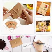 20 Set, Mini Envelopes With Blank Card Vintage Small Kraft Paper Envelope With Heart Closure DIY Blank Note Card Set For Wedding Birthday Party Invitation - Sets - View 7
