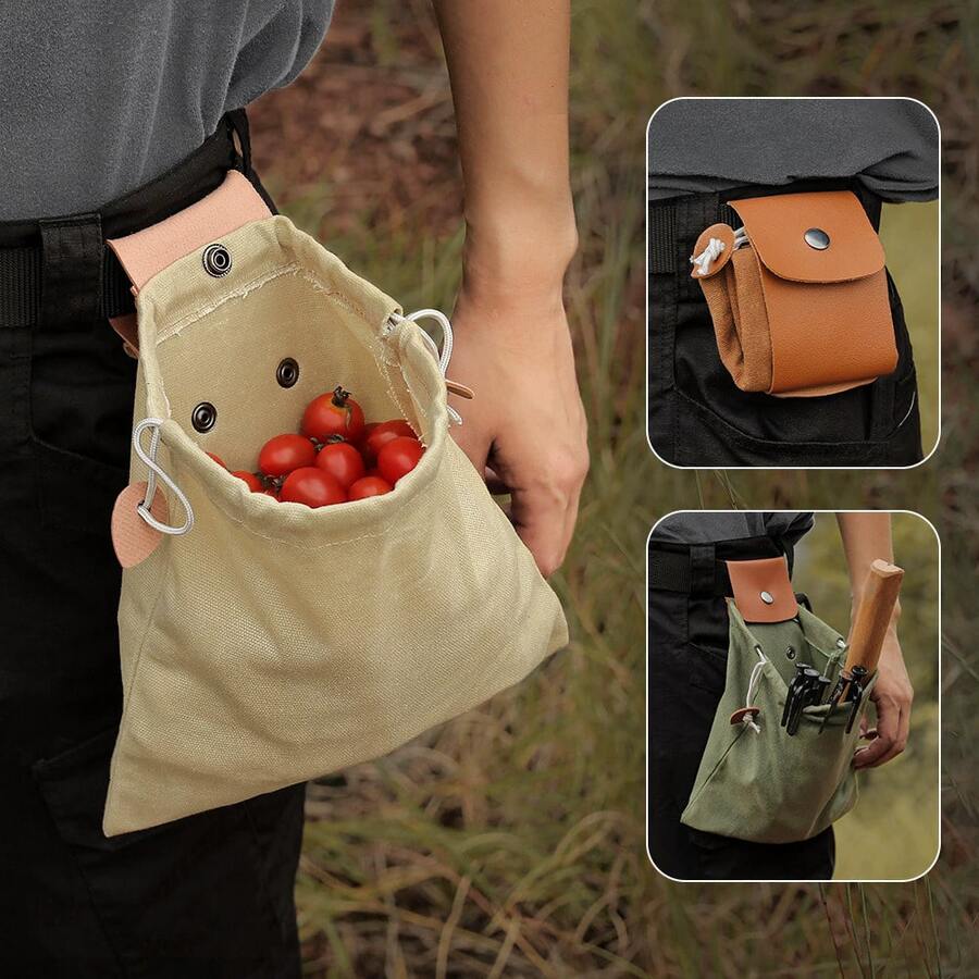 1pc Outdoor Foraging Bag, Harvesting Storage Bag, Portable Multi-Function Canvas Waist Bag, Tool Bag, Camping Storage Bag - Multicolor - View 1