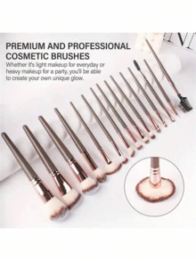 Bộ 15 cọ trang điểm màu nâu, lông siêu mềm, không gây kích ứng, phù hợp cho da nhạy cảm, bộ trang điểm hàng ngày hoàn chỉnh. - màu nâu - Xem 6