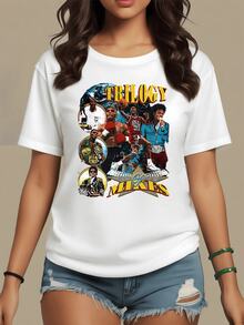 Gráfico que celebra la fuerza y la pasión del deporte junto con la energía de la música mostrando figuras icónicas que simbolizan talento y superación camiseta de mujer casual moderna cómoda para uso diario - Blanco - Ver 8
