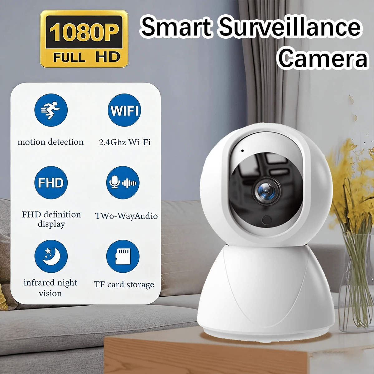 Camera quan sát thông minh 2HD 1080p WiFi 2.4G điều khiển từ xa, màn hình giám sát trẻ em, camera theo dõi trẻ sơ sinh/thú cưng/người giữ trẻ, xoay và nghiêng 360°, zoom 10x, tầm nhìn ban đêm có màu, đèn chiếu sáng, âm thanh hai chiều, báo động, chức năng phát hiện chuyển động bằng trí tuệ nhân tạo, thích hợp để giám sát thú cưng, trong nhà và ngoài trời, môi trường gia đình, giám sát video an ninh, tương thích với hệ điều hành IOS và Android. - Nhiều màu - Xem 1