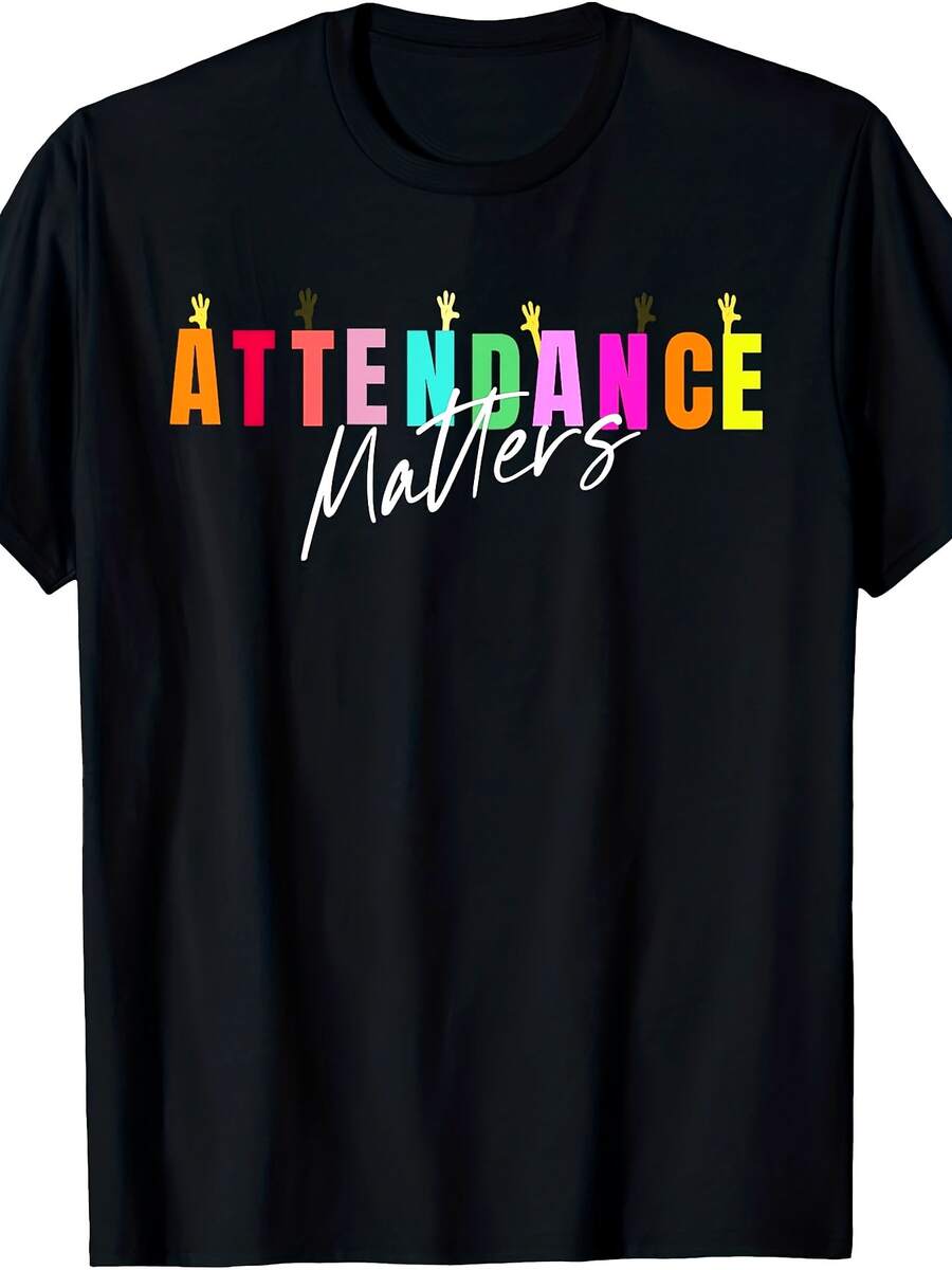 Funny T-Shirt For Attendant - School Staff Clothing With Pencil And Book Print - Unisex 220gsm Pure Cotton T-Shirt For Teachers, Counselors, Administrators - Retro Crew Neck Casual Workwear For All Seasons - 黑色 - 查看 1