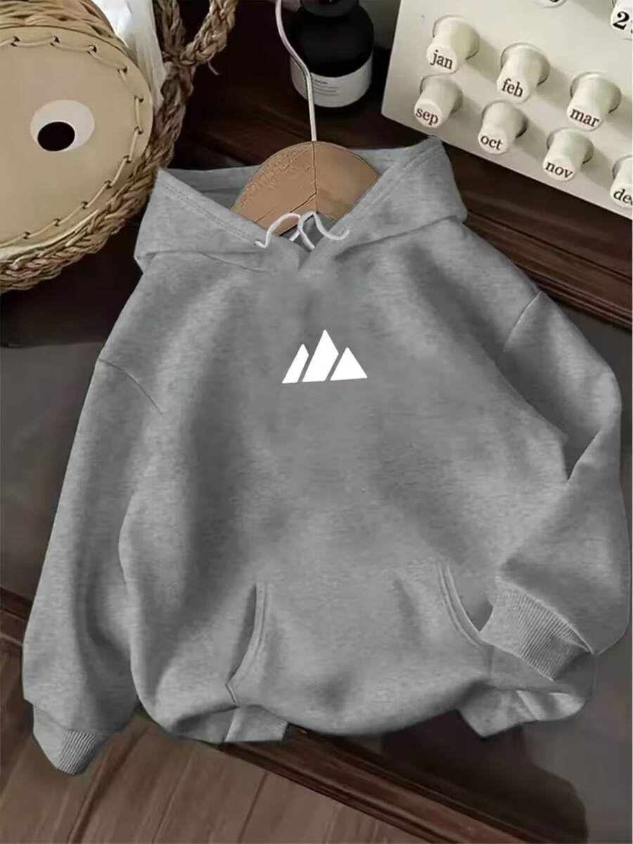 Women's Hoodie With Kangaroo Pocket, Casual Long Sleeve, Flannel Lined Cotton, Warm And Ideal For Winter - Xám - Xem 1