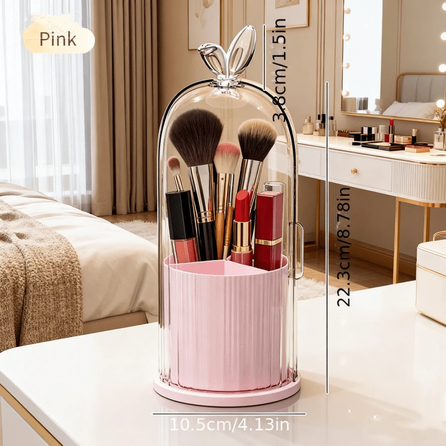 A Dust-Proof, Water-Proof, Mosquito-Proof Cosmetic Storage Box With 360° Rotation Function, Suitable For Storing Cosmetics, Makeup Accessories, Bathroom Storage, And Cosmetic Racks. It Has A Transparent Cover And Internal Partitioned Compartments. Perfect For Storing Makeup Brushes, Lipsticks And Skincare Products. A Rotatable Cosmetic Brush Holder With A Transparent Cover. A Desktop Makeup Brush Display Stand. A Cosmetic Storage Box.