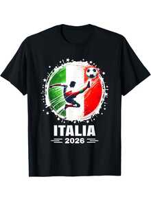 Camiseta Casual de Manga Corta para Hombre y Mujer, Camiseta Unisex de Manga Corta, Cómoda y Transpirable, Diseño Oficial del Equipo de Italia 2026 con Bandera Italiana, Verde con los Colores Nacionales Italianos, Manga Corta, Ropa Casual, Adecuada para la Eurocopa 2026, Camiseta Casual de Fútbol para Hombre, Estilo Americano Men002 - Negro - Ver 6