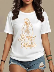 Spiritual Figure With Red Roses Symbolizing Faith, Hope, And Eternal Love, Conveying Protection And Comfort In Every Moment. Women's Casual, Modern, Comfortable T-Shirt Ideal For Everyday Wear. - 白色 - 查看 8