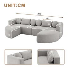 Modular Sofa Bed With Sleeping Function, Fully Compressed Cloud Sofa, Chenille, No Assembly Required, Grey, W292 X D165 X H68 Cm - Gray - View 4