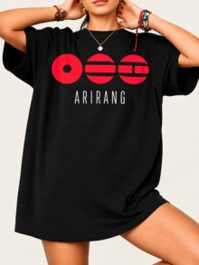 T-Shirt With Traditional Korean Song Design, Modern Graphic Design In Red, 100% Cotton, Unisex - Black - View 6