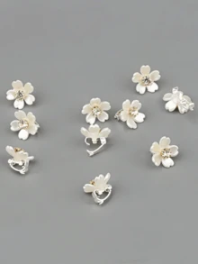 10个花朵发夹，甜美风格发饰，适合日常佩戴（无卡片） - 黃色 - 查看 3