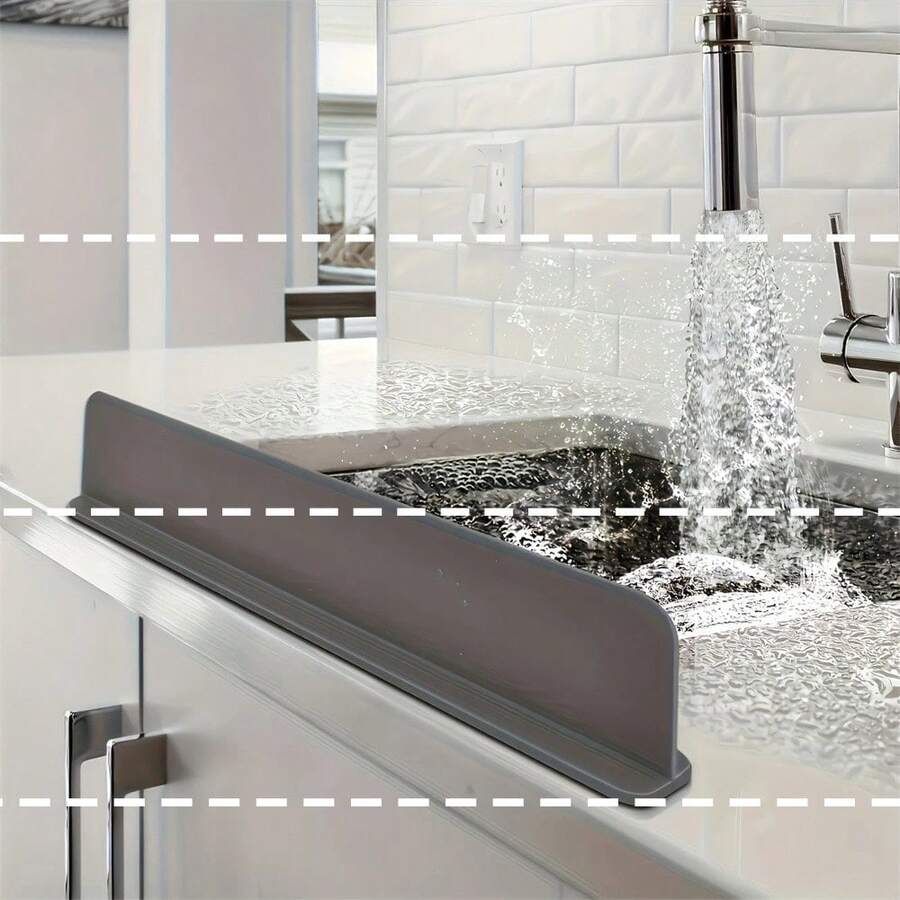 Silicone Sink Splash Guard, Kitchen Sink Washbasin Splash Barrier With Suction Cups, Suitable For Laboratory, Sink, Washing Basin, Vegetable Basin, Kitchen Utensils (Slight Color Difference Due To Batch Variation) - View 1