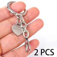 2pcs Heart Shaped Keychain, Love Couple Keychain With Lobster Clasp And Chain, Metal Gold Color DIY Jewelry Accessory - Multicolor - View 7