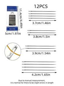 [Side-Mounted No-Thread Hand Sewing Needles]12pcs/Pack, Includes 3.7-4.2 Multiple Sizes, Suitable For Clothing Repair, Embroidery, Fabric DIY And More, Practical Sewing Accessories - Side-mounted Hand Sewing Needle - View 12