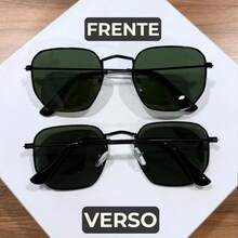Óculos de Sol Masculino Hexagonal Ilook Casual em Metal Cores Variadas Polarizado UV400 - Verde com Preto - Visão 2