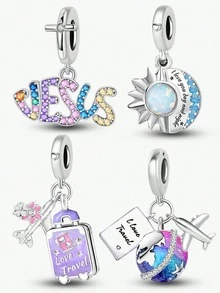 1 pieza Colgante con forma de corazón con sol y luna, adecuado para hacer pulseras DIY, joyería de mujer - Plateado - Ver 1