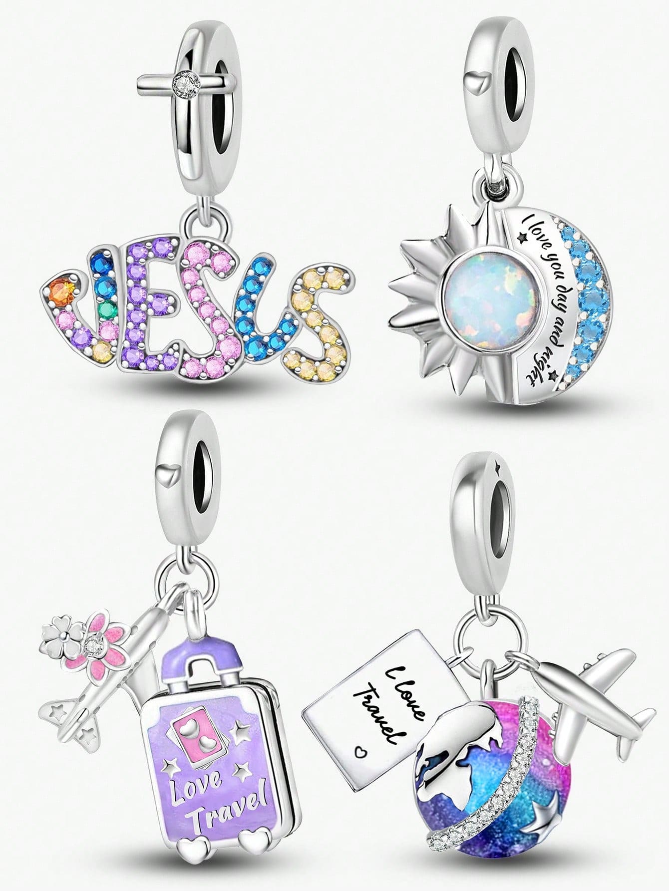 1 pieza Colgante con forma de corazón con sol y luna, adecuado para hacer pulseras DIY, joyería de mujer - Plateado - Ver 1