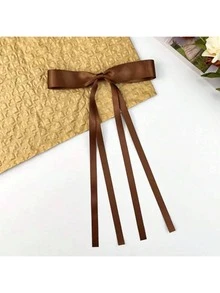 2/4/6/8PCS Satin Bow Hair Clip, Long Streamer Ribbon Barrette, Solid Color Elegant Hair Accessory For Half Up Hairstyle, Daily Party Hair Decor - Single-layer Bow - View 4
