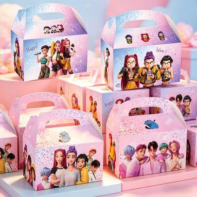 Bộ 12 hộp quà tặng K-POP, kích thước 9.5x16cm, bao gồm đồ ăn nhẹ, kẹo, đồ chơi anime màu hồng lấp lánh, có tay cầm, thích hợp làm quà tặng cho Halloween, Giáng sinh, sinh nhật. Sản phẩm chính hãng được ủy quyền.