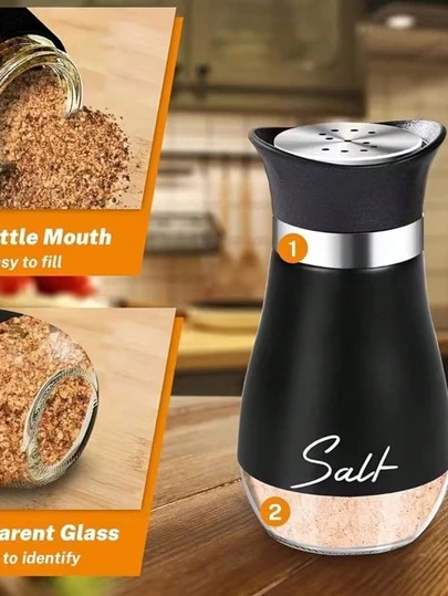 2pcs Salt And Pepper Shaker Set With Holder, Reusable Salt Grinder, 4oz Capacity, Modern Farmhouse Style Kitchen, Creative Kitchen Gift, Kitchen Essential, Modern Design, Modern Kitchen Decor, High-Quality Kitchen Supplies, Seasoning