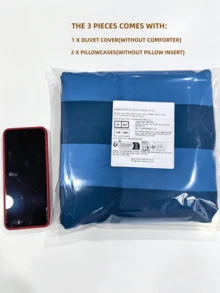 3件組極簡橘色條紋床上用品被套組 Queen Size - 超柔軟聚酯纖維被套系列 - 輕量、被套 - 柔軟透氣床上用品 (Queen, 橘色) - 寶藍色 - 查看 8