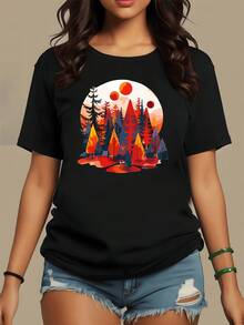 Colorful Forest With Tall Trees And Leaves In Warm Tones That Evoke The Energy Of Sunset And The Connection With Nature. Comfortable And Modern Women's T-Shirt For Everyday Wear - 黑色 - 查看 8