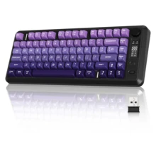 FREEWOLF M75 无线游戏键盘，机械手感薄膜键盘，带旋钮和 OLED 显示屏，蓝牙/2.4GHz，彩虹背光 PBT 键帽，2000mAh 电池，防鬼键 - 查看 11