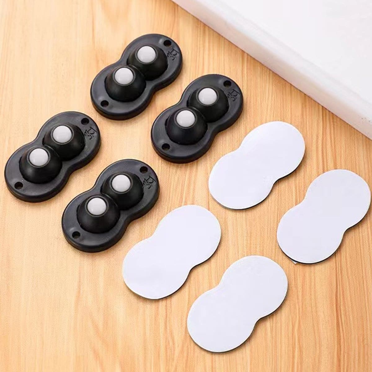 Bộ 4 bánh xe mini tự dính, bi kép nylon, không gây tiếng ồn, dùng để di chuyển các tủ đựng đồ, tủ khóa nhỏ, đồ gia dụng nhỏ, có ổ bi kép. - Đen - Xem 1