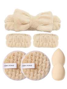 18 PIEZAS Juego de herramientas de maquillaje que incluye: 1 diadema + 2 correas para tazón de mano + 6 esponjas de maquillaje + 6 borlas de polvo triangulares + 3 esponjas de limpieza facial - Multicolor - Ver 11
