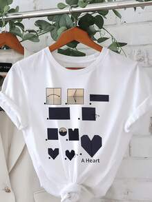 Proceso de plegado de papel que transforma formas geométricas en un corazón simbolizando creatividad y ternura camisetas de mujer casual camiseta de - Blanco - Ver 1