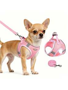 2pcs/Set Pet Dog Travel Supplies Set, Dog Leash + Harness Suit, Outdoor Walking Easy Hook And Loop Chest Strap - Multicolor - View 3