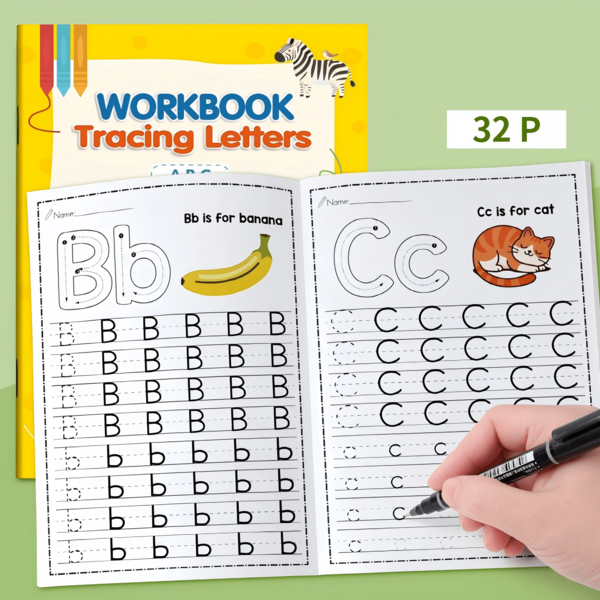 Letter Tracing Workbook, 32 Pages Color-Coded A-Z And Numbers 1-10, Uppercase/Lowercase Practice, Preschool Children Pen Control Training, Early Writing Skills