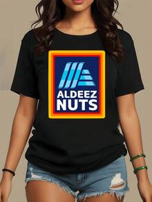 Graphic Symbol With White Letters On A Blue Background Framed In Warm Tones That Conveys Fun And Modern Energy, Ideal For Expressing Humor With Contemporary Style. Casual, Comfortable, And Versatile Women's T-Shirt - 黑色 - 查看 8