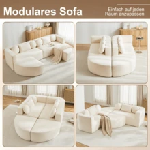 Modular Sofa Bed With Sleeping Function, Fully Compressed Cloud Sofa, Chenille, No Assembly Required, Beige, W292 X D165 X H68 Cm - 米色 - 查看 2