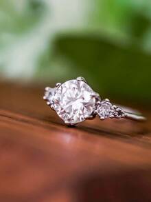 Nhẫn đính hôn, nhẫn cưới, nhẫn kỷ niệm sang trọng đính đá Cubic Zirconia lấp lánh dành cho nữ. - bạc - Xem 3