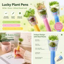 1pc DIY Planting Theme Gel Pen, 0.5mm Full Needle Tip Black Ink, Smooth Writing Without Smudging, Fresh Macaron Color-Block Design Barrel, Built-In Mini Plantable Pot Module On Top, Optional "Money Flower / Wealth Flower / Fortune Flower" Fun Seeds, Transparent Packaging With Ritual Feeling, Targeted At Students, Planner Enthusiasts, Creative Stationery Lovers - A - View 4