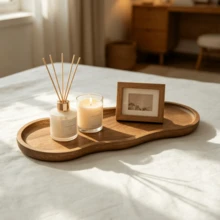 Asymmetrical Acacia Wood Tray - Luxury Decorative Tray, Perfume Tray, Bedroom Storage, Room/Guest Room/Living Room Decor, Jewelry Tray, Vanity Decor, Ideal For Holding Perfume, Jewelry, Bath Products, Cosmetics - Perfect Holiday Gift, Bathroom Accessory, Bathroom Tray - C-Wood Color - View 7