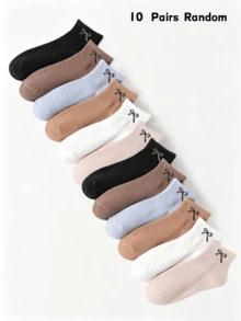 1/5/10 Pasang Kaos Kaki Wanita, Desain Pita Acak Berwarna-warni, Nyaman & Bernapas, Cocok untuk Semua Musim, Kaos Kaki Pendek - MultiWarna - View 10