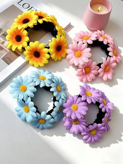 1/4pcs Sunflower Flower Hair Scrunchies/Ties, Scenic Resort Sunflower Hair Accessories, Hawaiian Boho Beach Flower Hair Tie, Elegant & Cute, Suitable For Daily Outfit, Holiday Gift