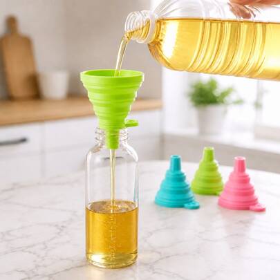 1PC Random Color Collapsible Funnel, Foldable Mini Refill Funnel For Oil, Vinegar, Sauce Bottle, Shampoo Bottle, Lotion Bottle And Daily Bottle Filling