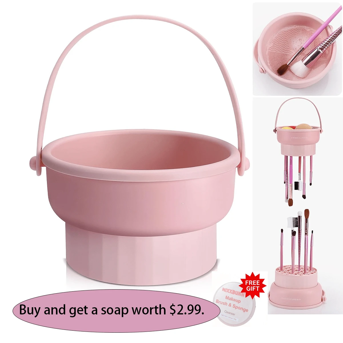 1pcs Makeup Brush Cleaning Palette, Foldable Portable Makeup Brush Cleaning Mat, Beauty Brush Cleaning And Drying Tool, Suitable For Makeup Brushes, Puffs And Sponges, Quick Makeup Tool Dry Cleaning Box, Includes Free Soap - G-櫻花粉 - 查看 1
