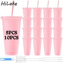 HILAKE 5/10pcs 24oz Pink Water Bottle With Lid And Straw, Perfect For Iced Tea And Iced Coffee, Ideal For Graduation Party, Campus Events, Spring Break, Reusable And Durable, Comes With Cup Brush And Straw Brush, Suitable For Wedding, Beach, Picnic And Other Occasions DIY Cute Gift - Multicolor - View 1