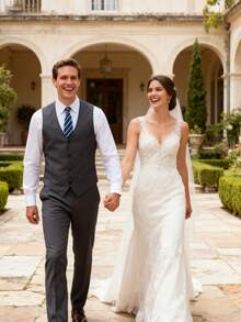 Chaleco formal de corte slim de un solo pecho en gris, adecuado para la oficina y bodas - Gris - Ver 2