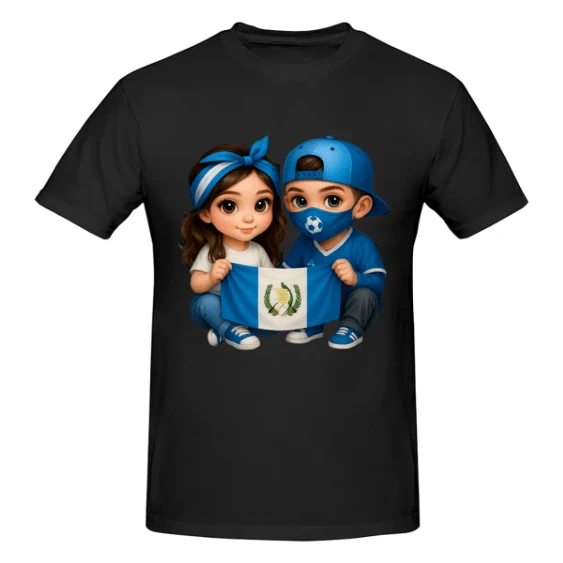 Street Style Cotton Tee – Bear Graphic And Guatemala Flag For Kids - Black - View 1