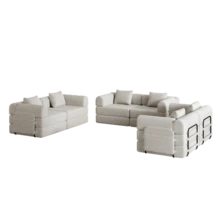 [Patented Design] 2-In-1 Chenille Sofa Bed With Storage Compartment In Armrest, Three Metal Frames And Multiple Configuration Options. - Khaki - View 4