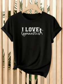 Motivational Phrase Expressing Passion For Gymnastics, Showing An Elegant, Moving Female Silhouette Symbolizing Strength, Balance, And Love For The Sport. Casual, Comfortable, And Modern Women's T-Shirt - 黑色 - 查看 8