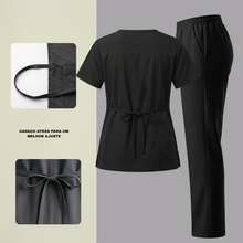Unisex Scrub Set Surgical Uniform Pajamas Cool Mesh - Black - View 4