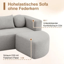 Modular Sofa Bed With Sleeping Function, Fully Compressed Cloud Sofa, Chenille, No Assembly Required, Grey, W292 X D165 X H68 Cm - Gray - View 3