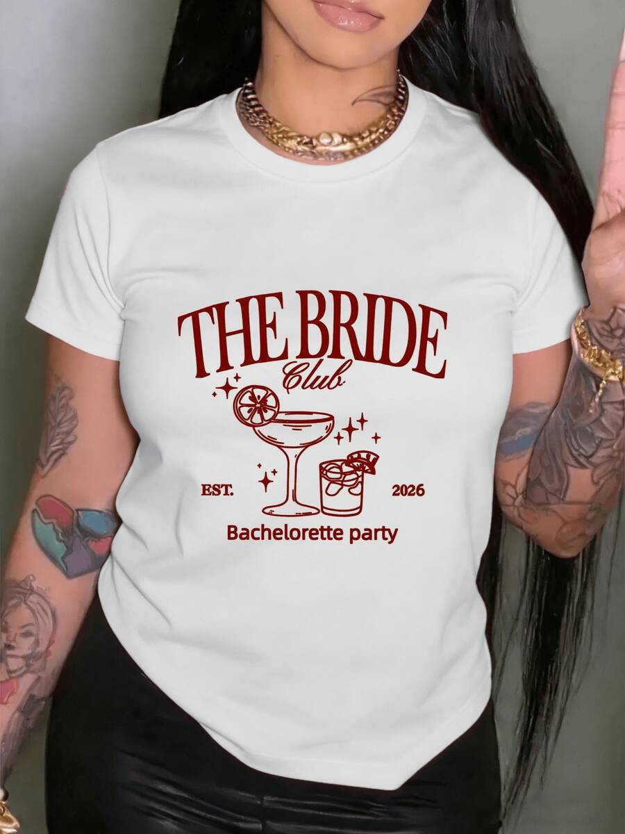 Cócteles brillantes con copas y frases festivas que celebran la unión y la diversión antes del matrimonio camiseta de mujer para despedida moderna elegante y alegre - Blanco - Ver 1