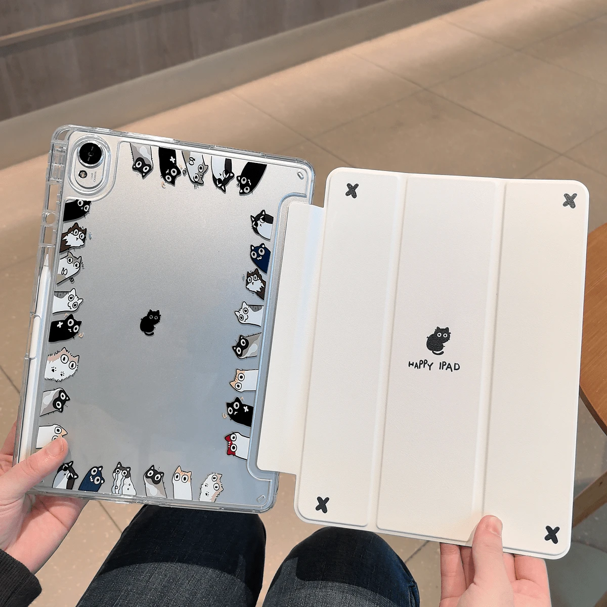 适用于 Redmi Pad 2 11 英寸平板电脑的保护套，Matepad 保护套，三折支架，智能休眠唤醒，高透明亚克力背板带笔槽，可自由 DIY，全包覆防摔，Pad SE 11 英寸平板电脑保护套 - 無色 - 查看 1