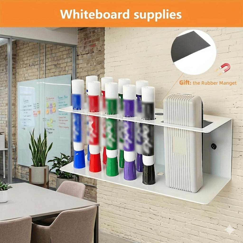 1pc 10 Slots Clear Acrylic Wall Mounted Marker Holder, Modern Stationery Organizer Rack For Office, School & Home Whiteboard Supplies Storage, Durable Floating Pen Display Stand